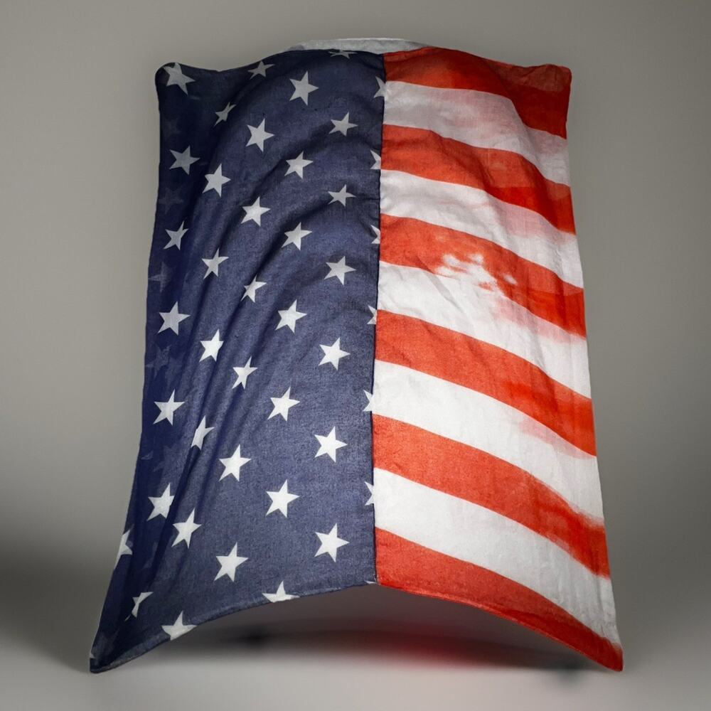 American Flag Tube Scarf USA Stars Stripes Loop Style Wrap Patriotic 41x36 Thin
